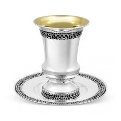 Sterling Silver Kiddush Cup and Plate Set Filigree... | Silver Judaica