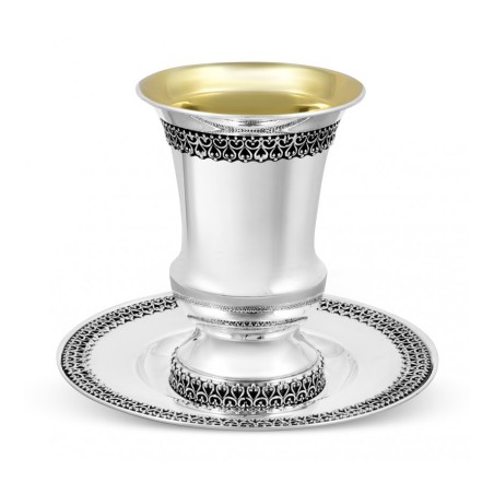 Sterling Silver Kiddush Cup and Plate Set Filigree... | Silver Judaica