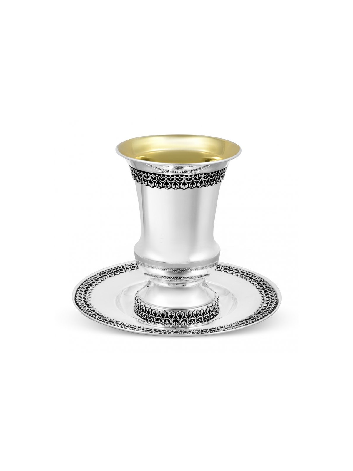 Sterling Silver Kiddush Cup and Plate Set Filigree... | Silver Judaica