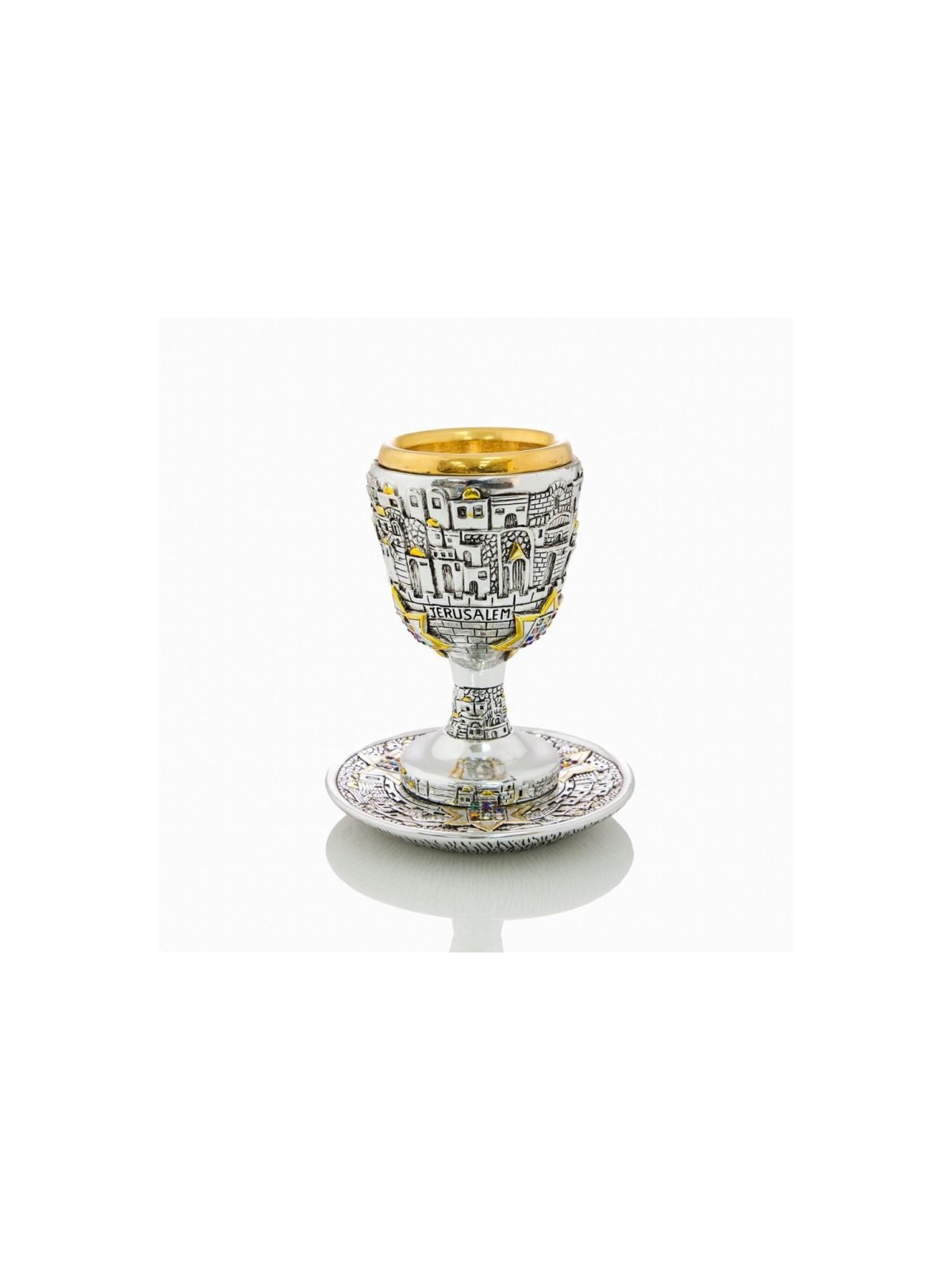 Silver Plated with Gold Accents Kiddush C... | Jewish Gift from Israel