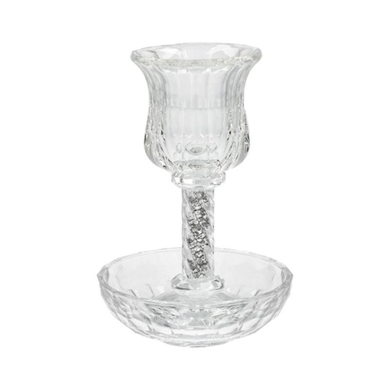 Crystal Glass Stem Kiddush Cup and Saucer... | Jewish Gift from Israel