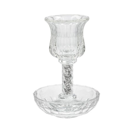 Crystal Glass Stem Kiddush Cup and Saucer... | Jewish Gift from Israel