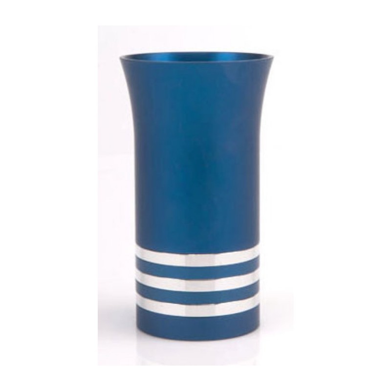 Blue Kiddush Cup with Silver Stripes by A... | Jewish Gift from Israel