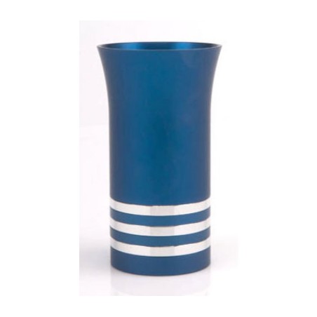 Blue Kiddush Cup with Silver Stripes by A... | Jewish Gift from Israel