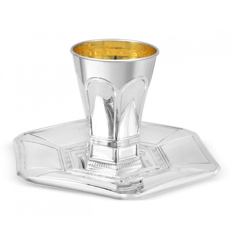 Sterling Silver Shabbat Kiddush Cup and Matching P... | Silver Judaica