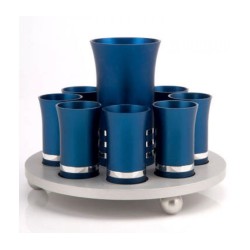 Blue Silver Kiddush Cup Set with 8 Cups b... | Jewish Gift from Israel