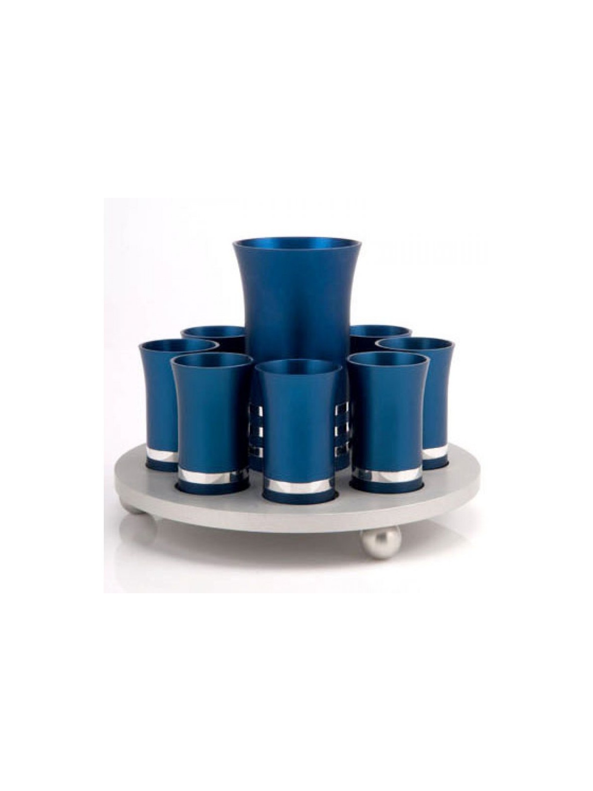 Blue Silver Kiddush Cup Set with 8 Cups b... | Jewish Gift from Israel