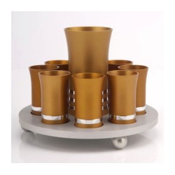 Gold Color Kiddush Cup Set with 8 Small C... | Jewish Gift from Israel
