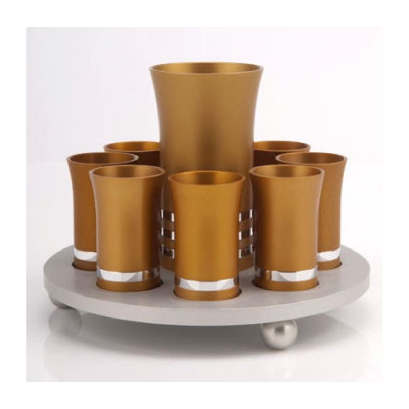 Gold Color Kiddush Cup Set with 8 Small C... | Jewish Gift from Israel