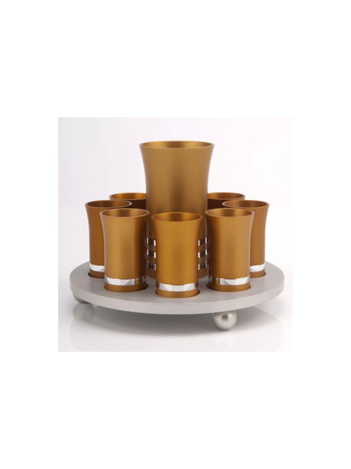 Gold Color Kiddush Cup Set with 8 Small C... | Jewish Gift from Israel