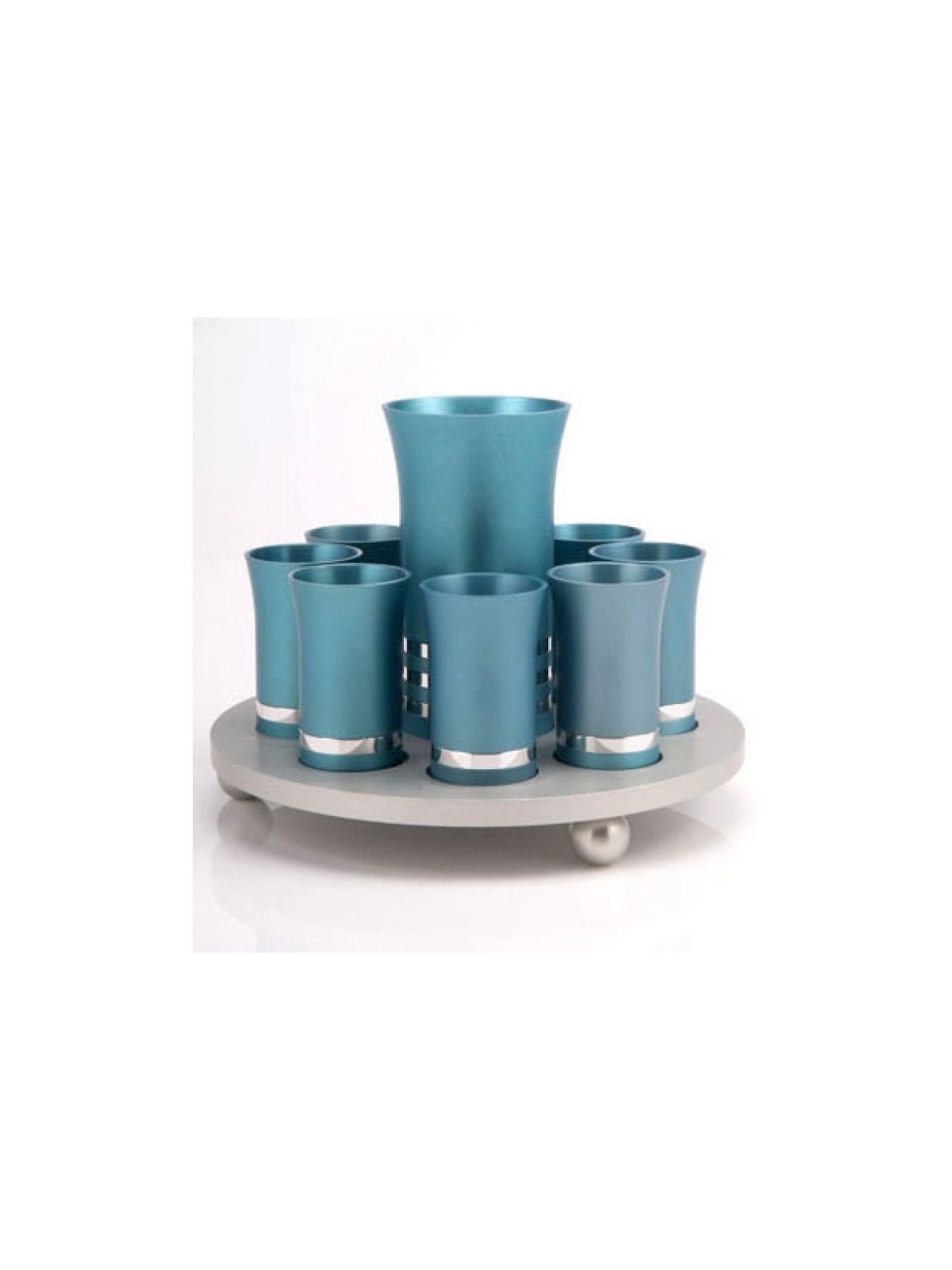 Teal Silver 9 Kiddush Cup Set by Agayof | Jewish Gift from Israel