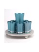 Teal Silver 9 Kiddush Cup Set by Agayof | Jewish Gift from Israel