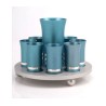 Teal Silver 9 Kiddush Cup Set by Agayof | Jewish Gift from Israel