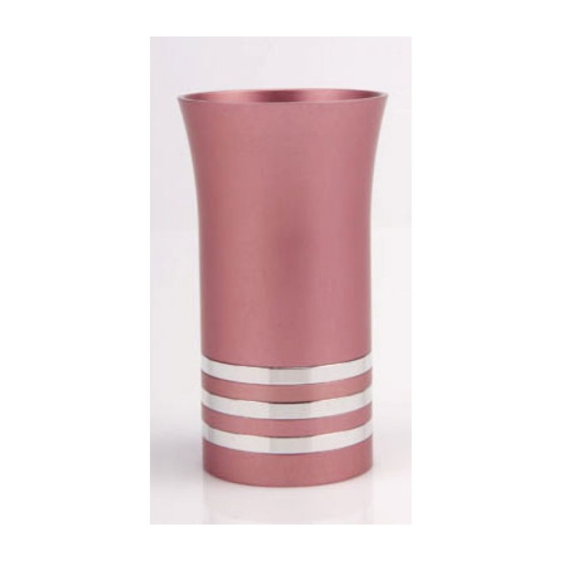 Pastel Pink Kiddush Cup with Silver Strip... | Jewish Gift from Israel