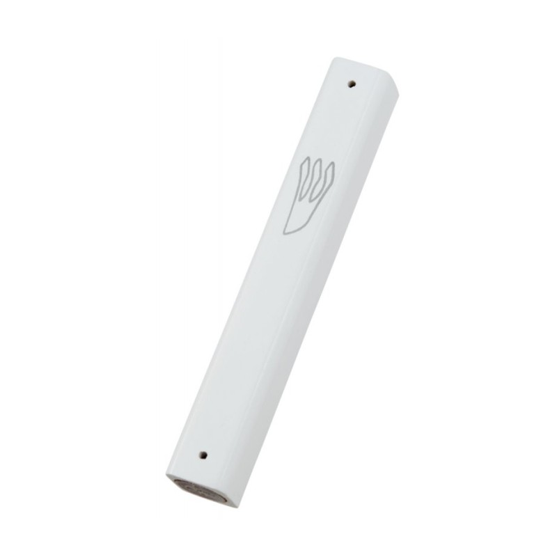 White Wood Mezuzah Case with Silver Shin Outline | Wood Mezuzah