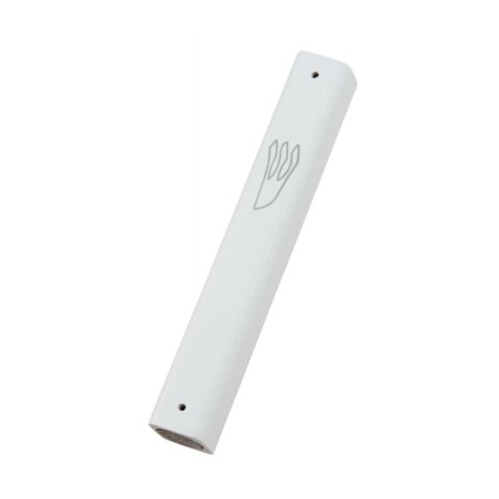 White Wood Mezuzah Case with Silver Shin Outline | Wood Mezuzah