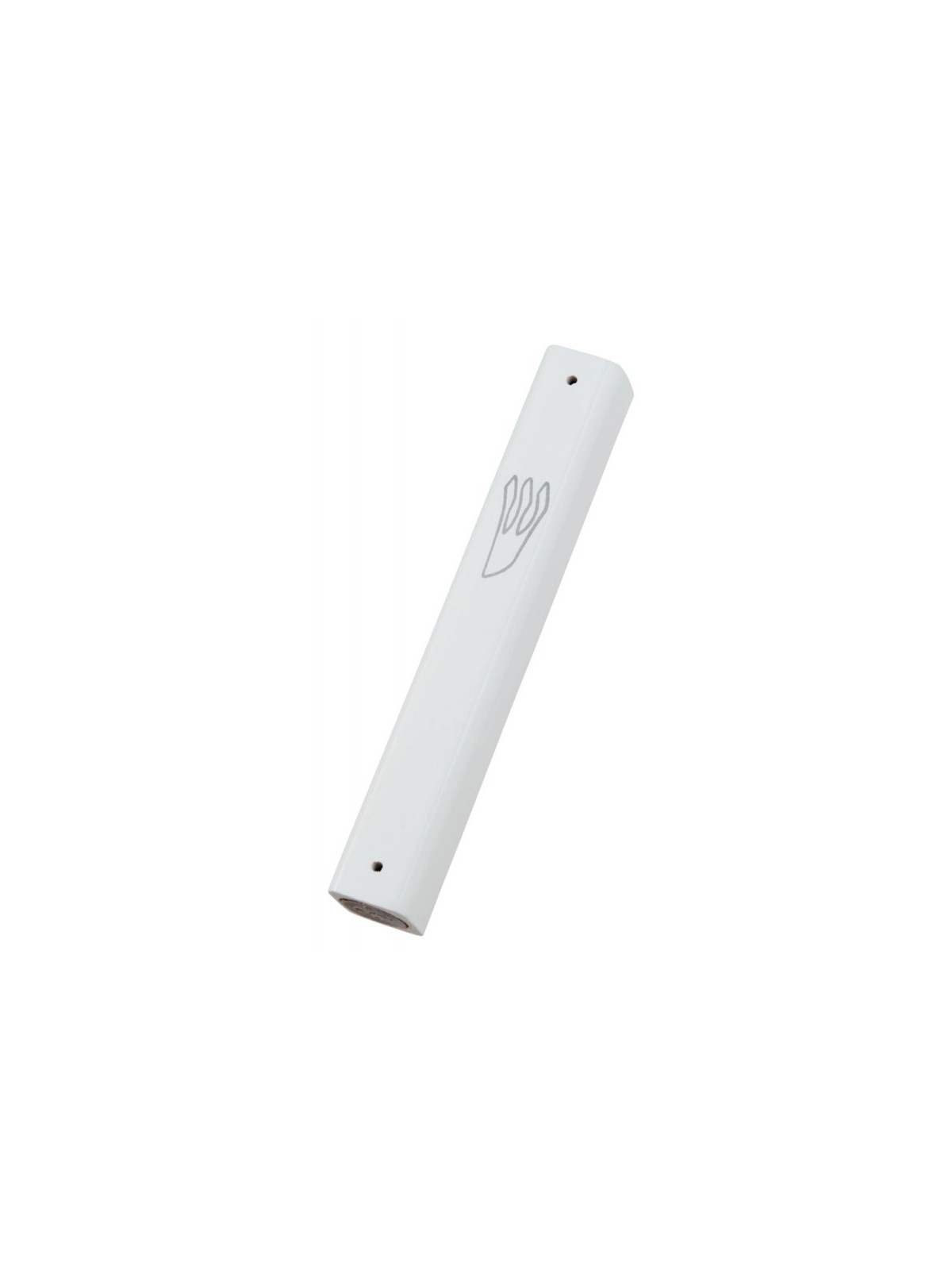 White Wood Mezuzah Case with Silver Shin Outline | Wood Mezuzah