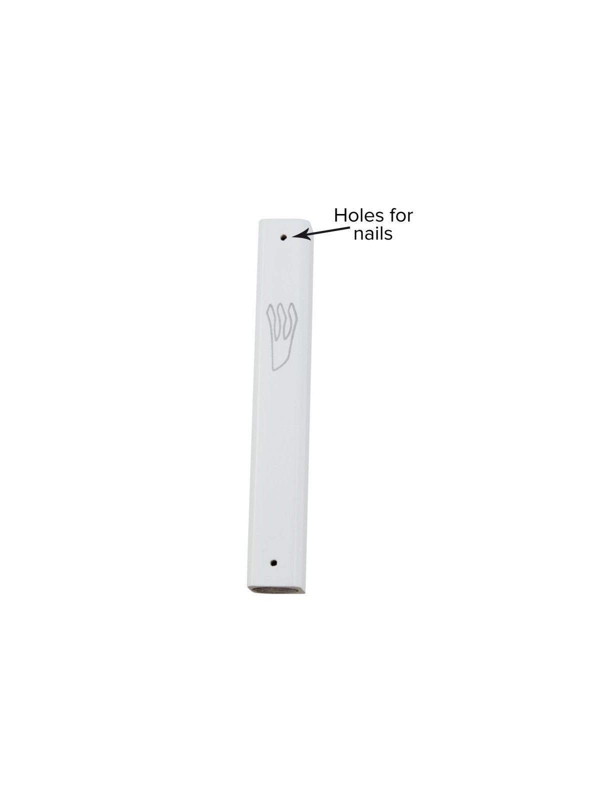 White Wood Mezuzah Case with Silver Shin Outline | Wood Mezuzah