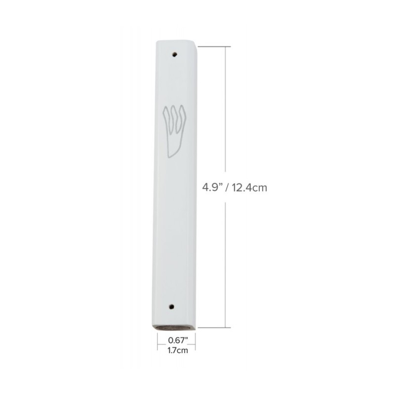 White Wood Mezuzah Case with Silver Shin Outline | Wood Mezuzah