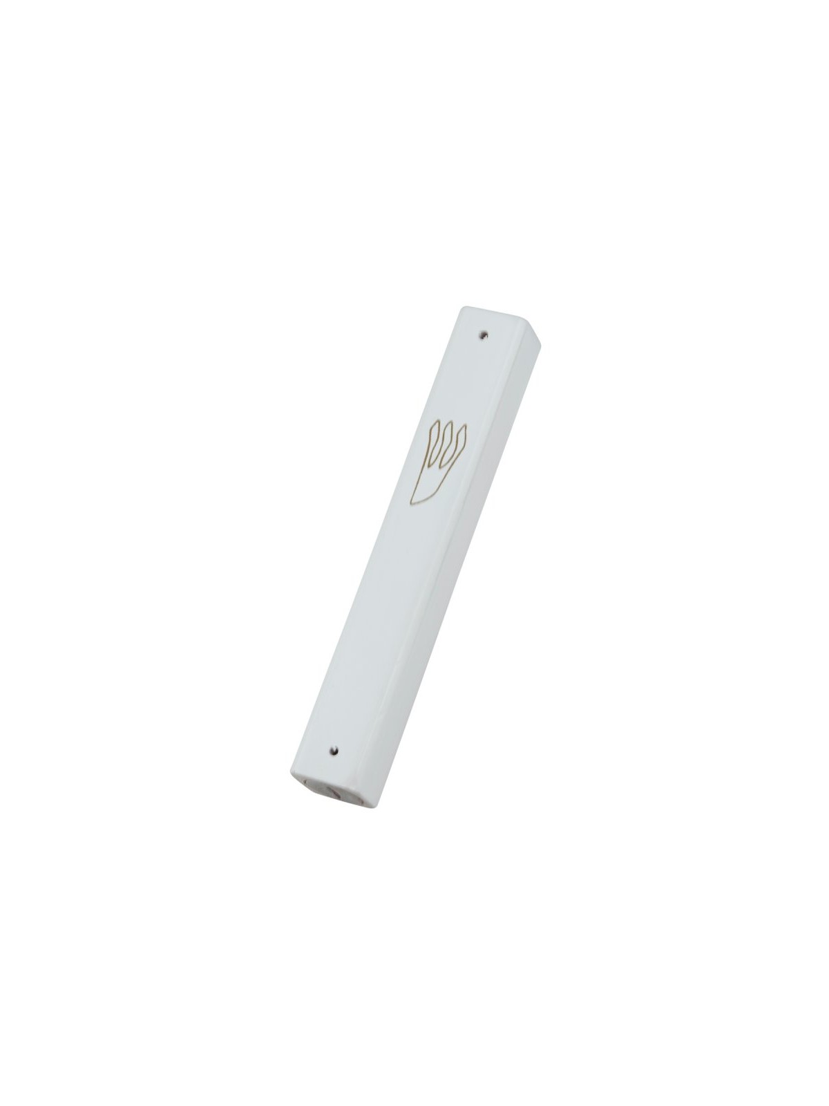 White Wood Mezuzah Case with Gold Shin Outline | Wood Mezuzah