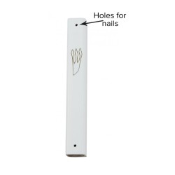White Wood Mezuzah Case with Gold Shin Outline | Wood Mezuzah