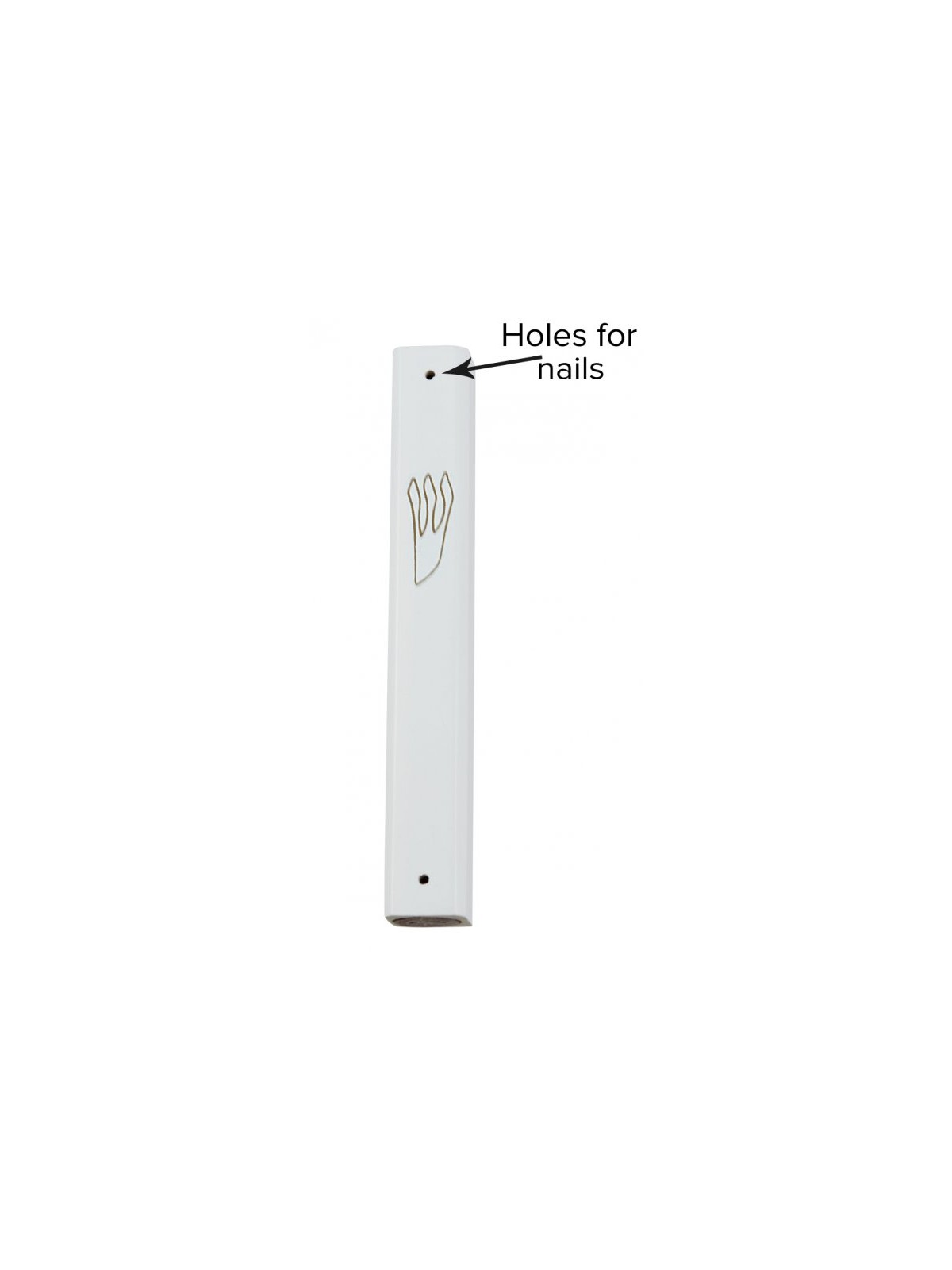 White Wood Mezuzah Case with Gold Shin Outline | Wood Mezuzah