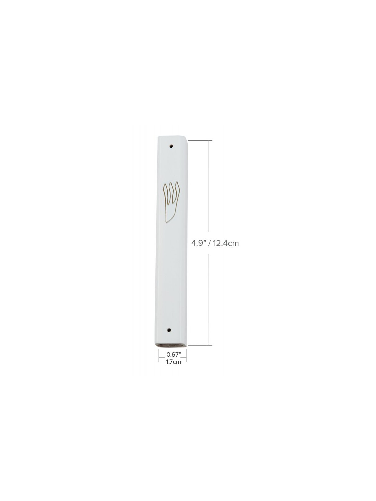 White Wood Mezuzah Case with Gold Shin Outline | Wood Mezuzah
