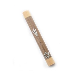 Two Tone Brown Wood Mezuzah Case %96 Silver Pewter F... | Wood Mezuzah