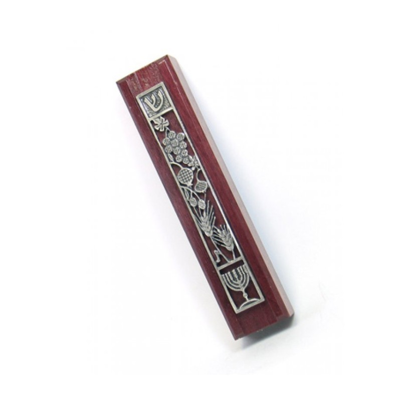 Dark Red Wood Seven Species Mezuzah | Wood Mezuzah