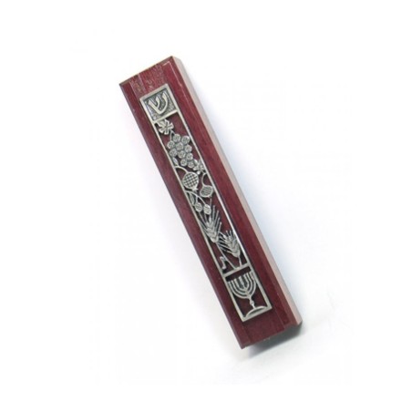 Dark Red Wood Seven Species Mezuzah | Wood Mezuzah
