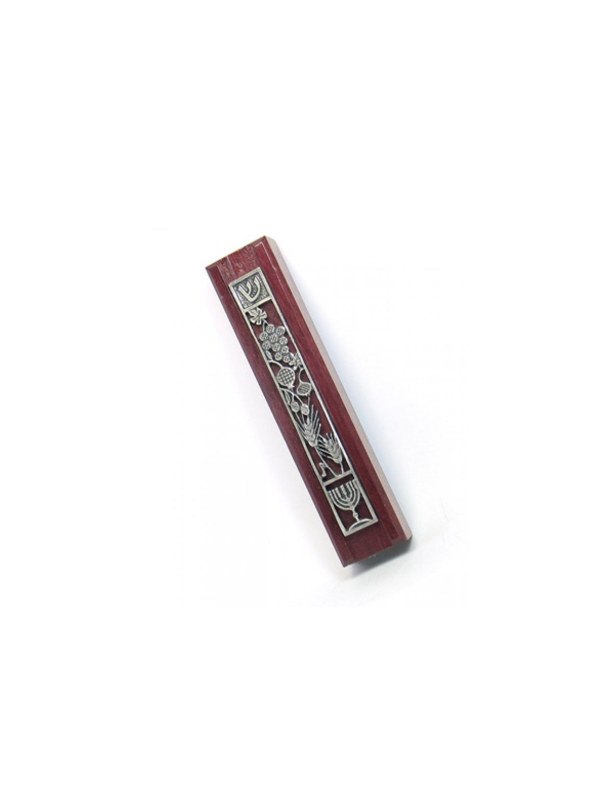 Dark Red Wood Seven Species Mezuzah | Wood Mezuzah