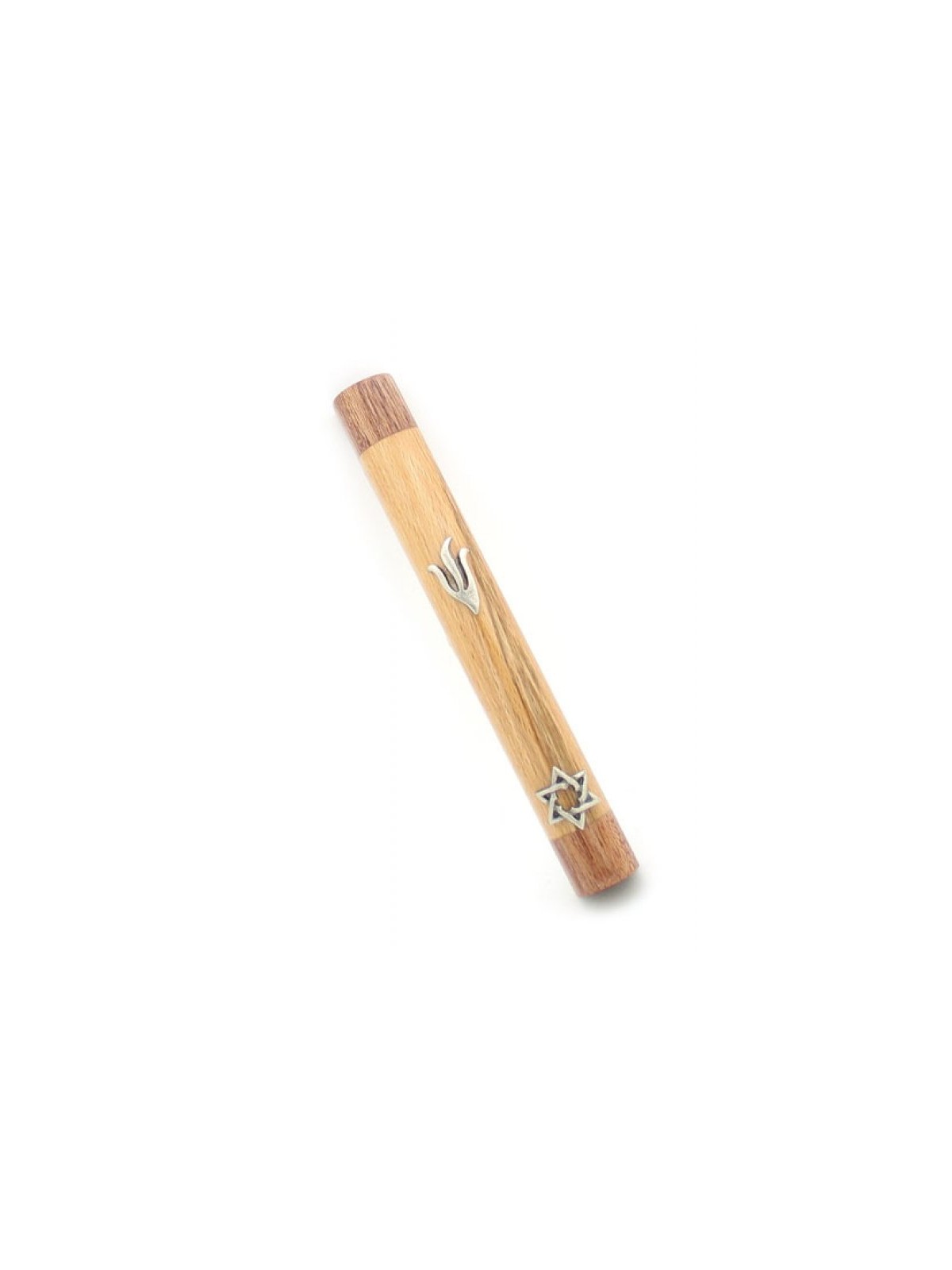 Light Brown Wood Rounded Mezuzah Case Shin and Star ... | Wood Mezuzah
