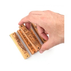 Set of Five Olive Wood Mezuzah Cases with Judaic Sym... | Wood Mezuzah