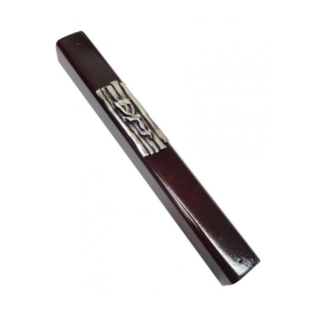 Dark Brown Wood Mezuzah Case with Divine Name on Dec... | Wood Mezuzah