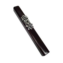 Dark Brown Wood Mezuzah Case with Shin on Decorative... | Wood Mezuzah