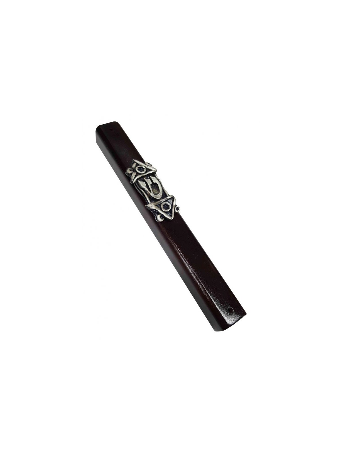 Dark Brown Wood Mezuzah Case with Shin on Decorative... | Wood Mezuzah