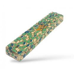 Wood Mezuzah Case with Mosaic Design Turquoise Green... | Wood Mezuzah