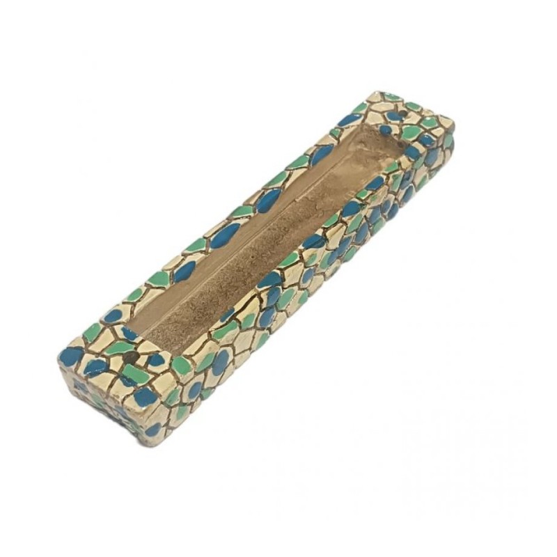 Wood Mezuzah Case with Mosaic Design Turquoise Green... | Wood Mezuzah