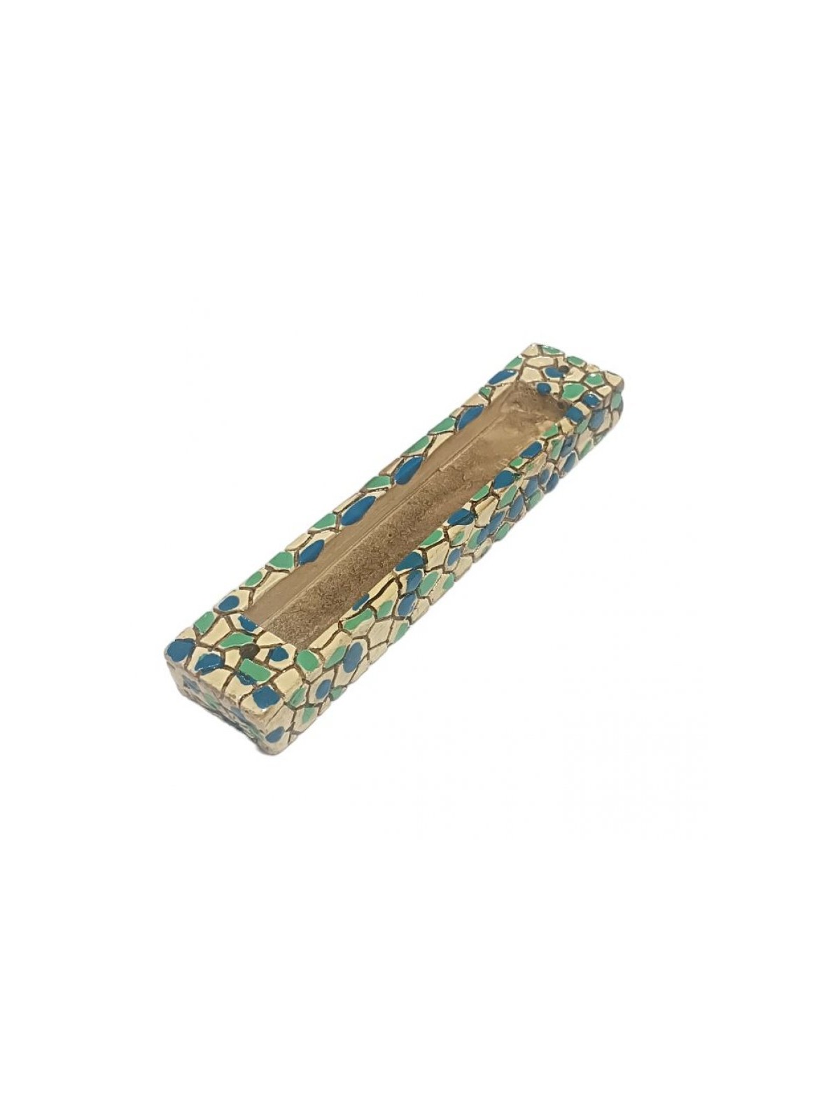 Wood Mezuzah Case with Mosaic Design Turquoise Green... | Wood Mezuzah