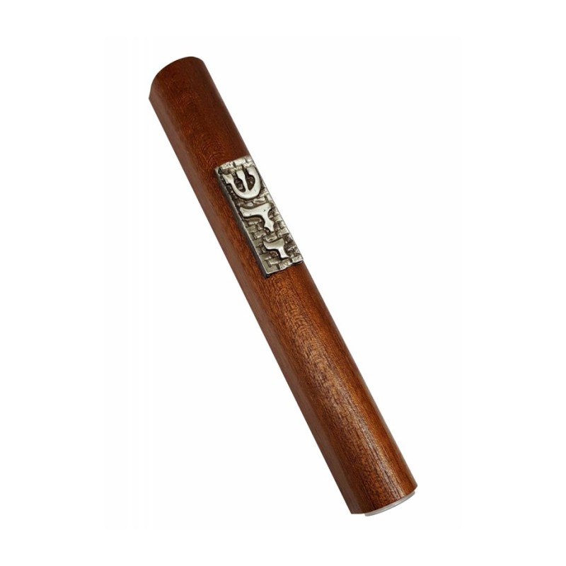Dark Brown Wood Mezuzah Case Silver Pewter Plaque We... | Wood Mezuzah