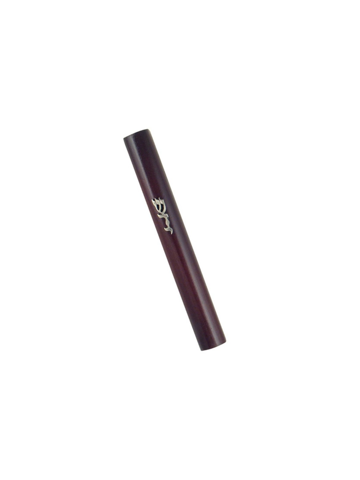 Dark Brown Wood Mezuzah Case with Divine Name in Sil... | Wood Mezuzah