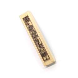 Light Colored Wood Mezuzah Case with Copper Pewter D... | Wood Mezuzah
