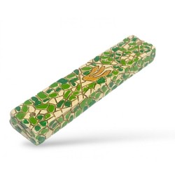Wood Mezuzah Case with Mosaic Design Green and Yello... | Wood Mezuzah