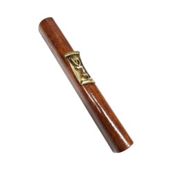 Dark Brown Wood Mezuzah Case with Silver Pewter Scro... | Wood Mezuzah