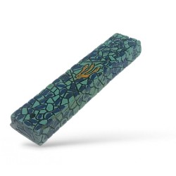Wood Mezuzah Case with Mosaic Design Dark Blue on Tu... | Wood Mezuzah