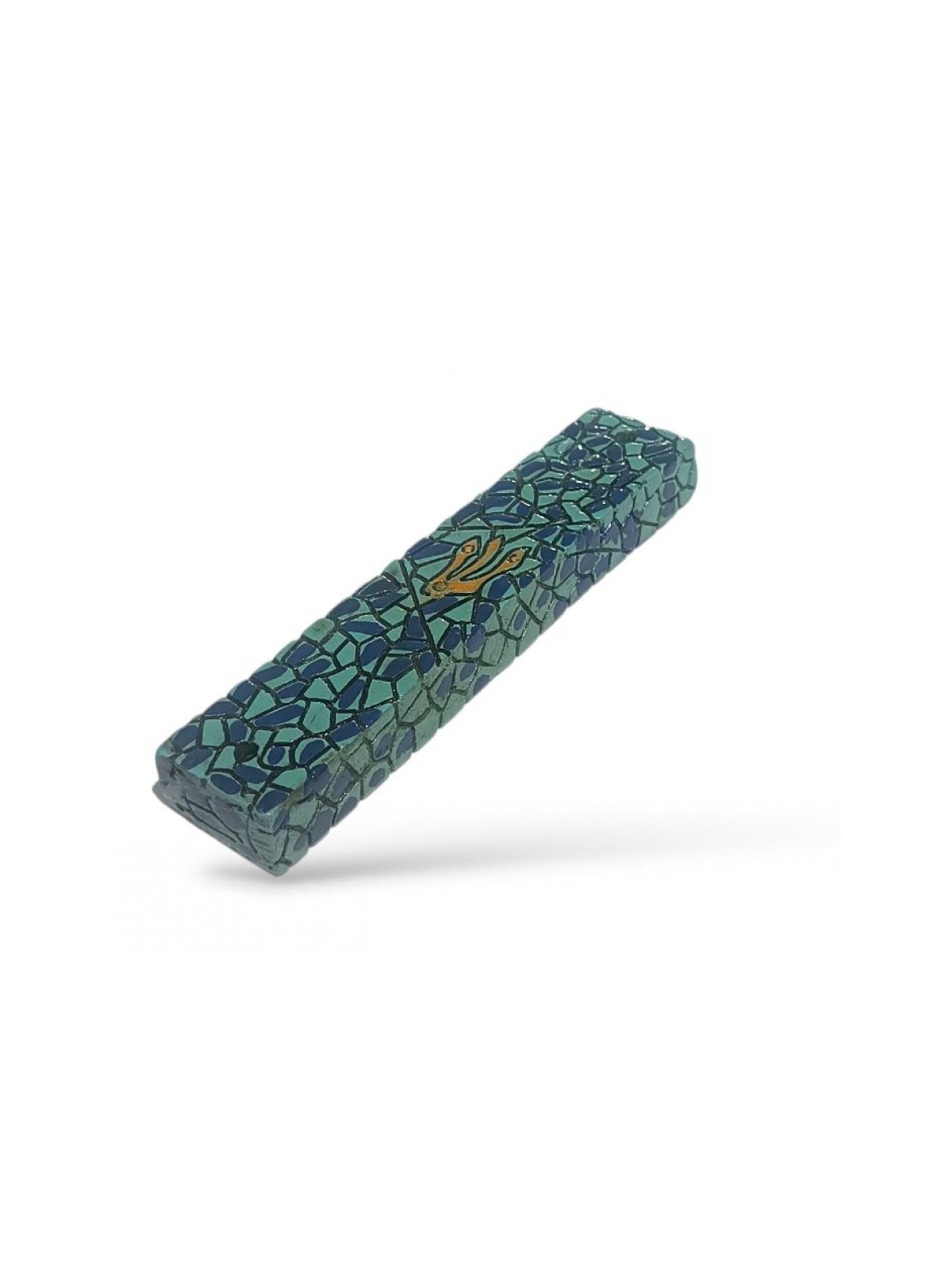 Wood Mezuzah Case with Mosaic Design Dark Blue on Tu... | Wood Mezuzah