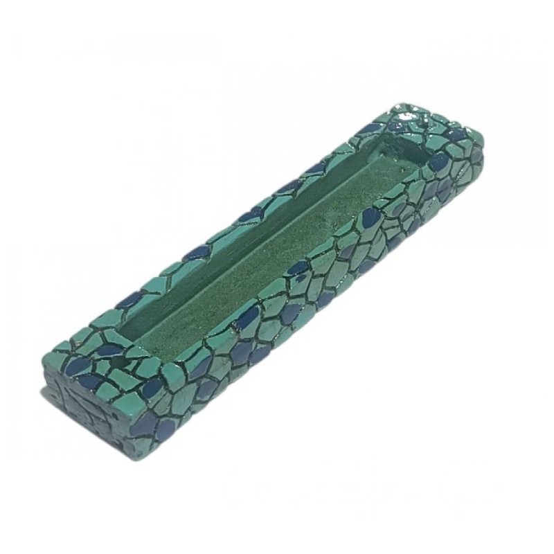 Wood Mezuzah Case with Mosaic Design Dark Blue on Tu... | Wood Mezuzah