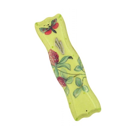 Colorful Wood Mezuzah Case Flower and Butterfly Gold... | Wood Mezuzah