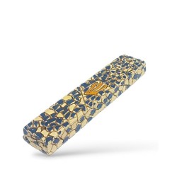 Wood Mezuzah Case with Mosaic Design Blue and Cream ... | Wood Mezuzah