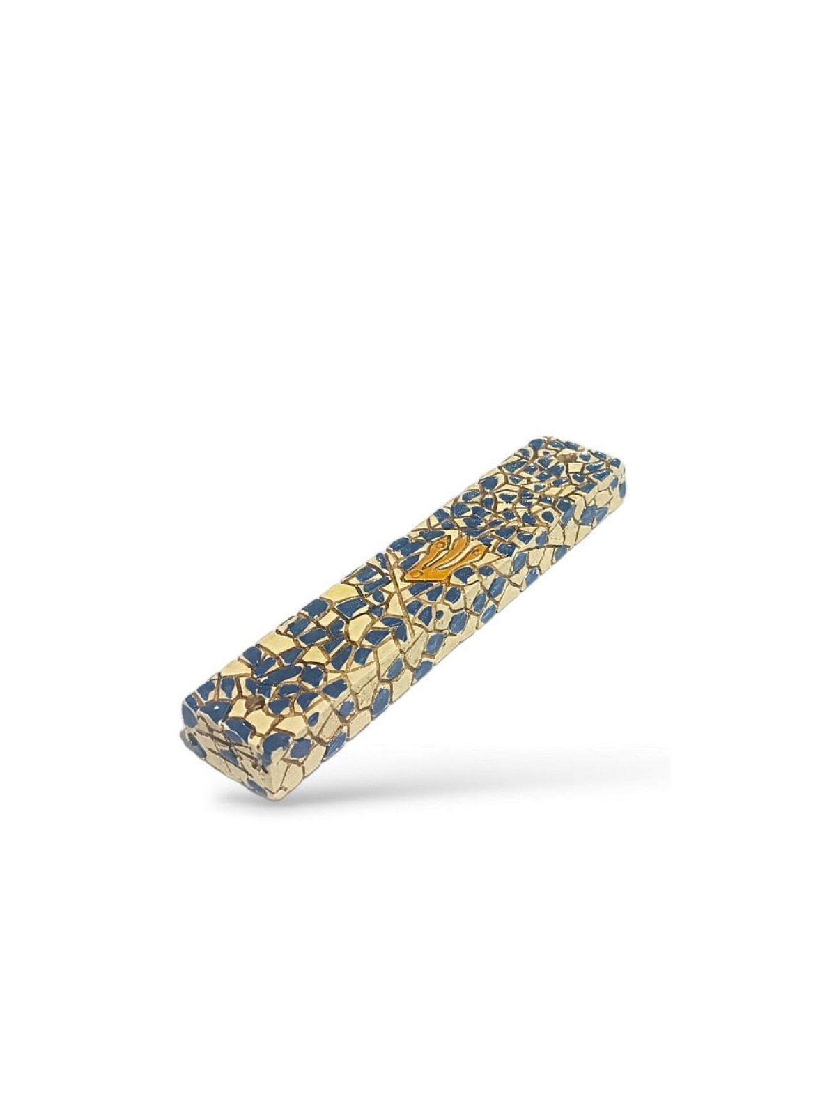 Wood Mezuzah Case with Mosaic Design Blue and Cream ... | Wood Mezuzah